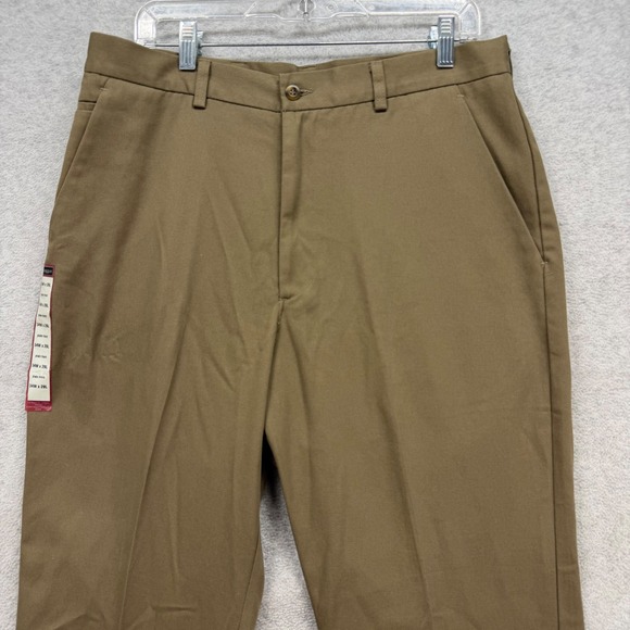 Haggar Chino Pants Mens 34x29 Mocha Brown Khakis Forever New Plain Front Chinos - Picture 9 of 13